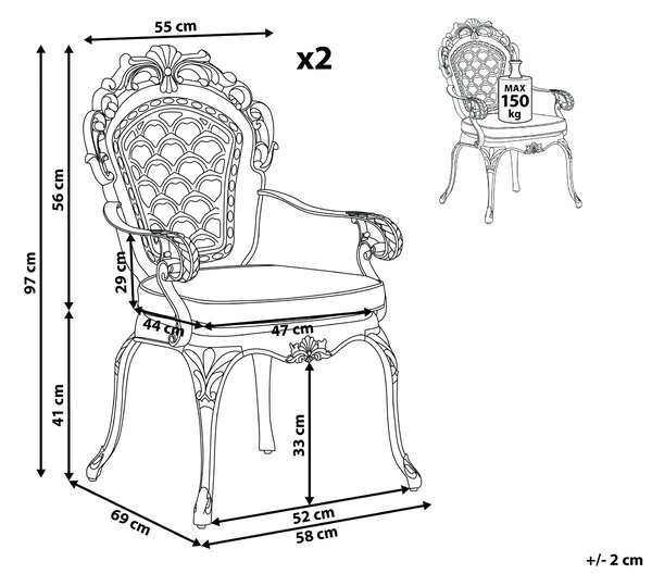 2-sits Uppsättning av Bruna Trädgårdsstolar av Aluminium med Sittdynor i Vintage Stil Beliani