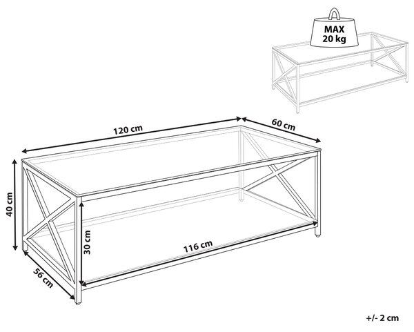 Soffbord Genomskinlig Glasskiva Silver Rostfri Stålram 40 x 60 cm Glamorös Modern Vardagsrum Sovrum Hall Beliani