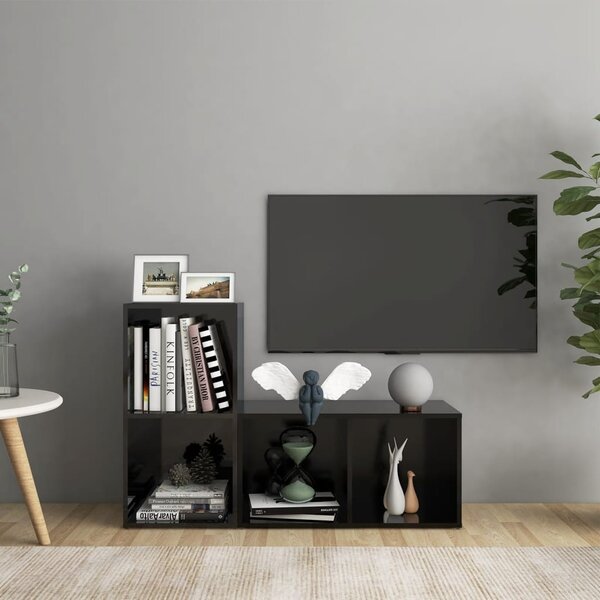 TV-skåp 2 st svart högglans 72x35x36,5 cm konstruerat trä