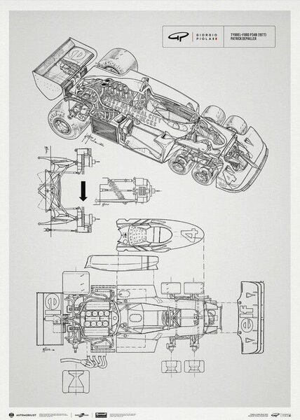 Konsttryck Giorgio Piola Technical Drawing - Tyrrell P34B - 1977 l Unlimited Poster, Automobilist