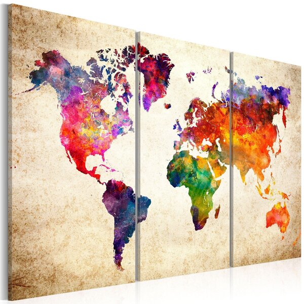 Canvas Tavla - The World's Map in Watercolor - 120x80