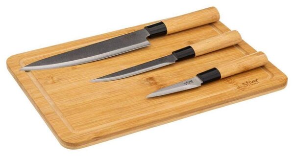 Skärbräda med 3 Knivar - Set - Bambu