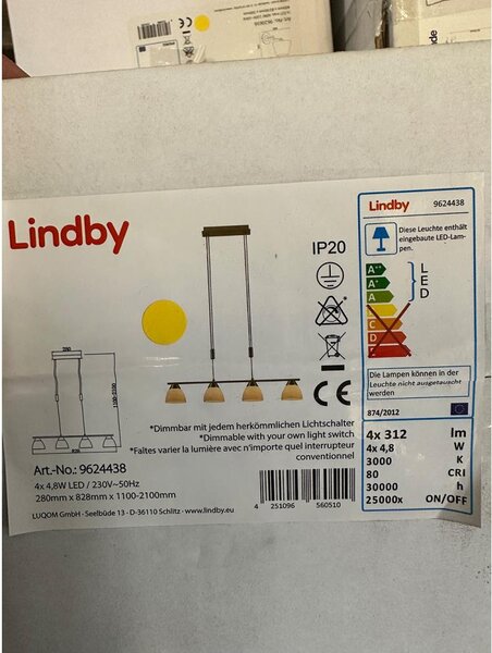 Lindby - LED ljusreglerad ljuskrona på textilsladd CERSEI 4xLED/4,8W/230V