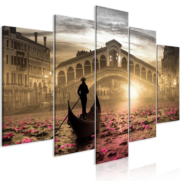 Canvas Tavla - Magic Venice (5 delar) Wide Orange - 100x50