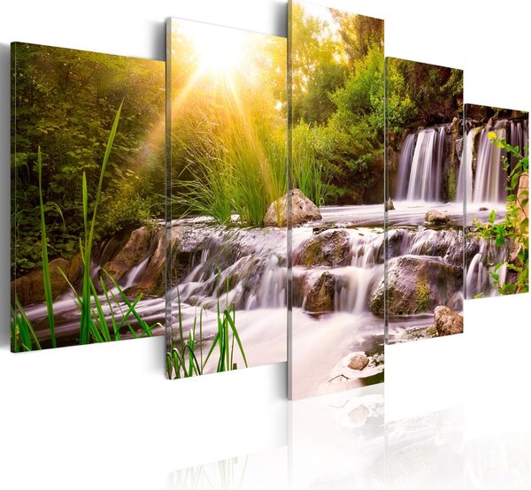 Canvas Tavla - Forest Waterfall - 100x50