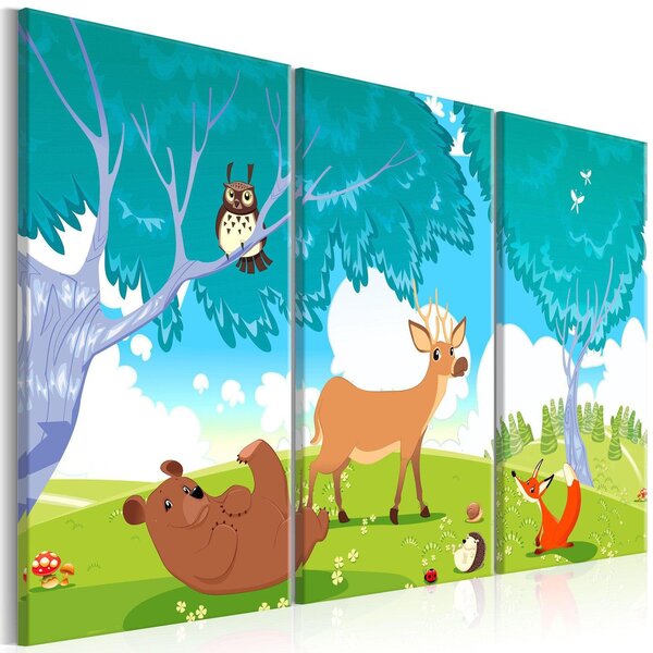 Canvas Tavla - Friendly Animals (3 delar) - 120x80