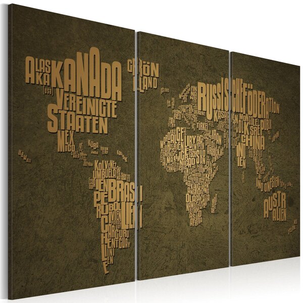 Canvas Tavla - Kartan över världen, tyska språket: Beige kontinenter - Triptych - 60x40
