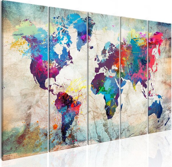 Canvas Tavla - World Map: Cracked Wall - 200x80