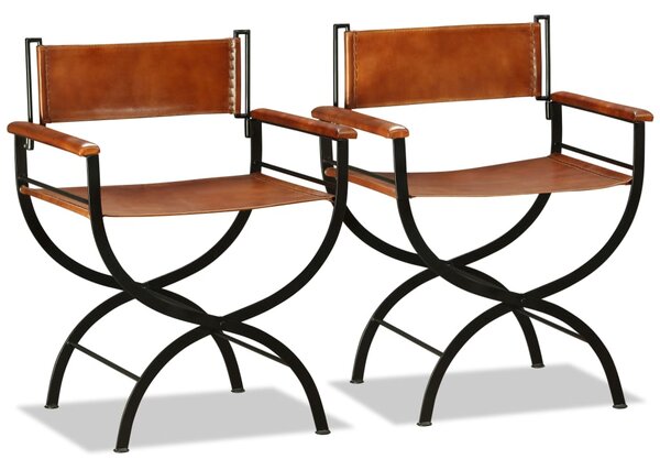 Hopfällbara stolar 2 st svart och brun äkta läder