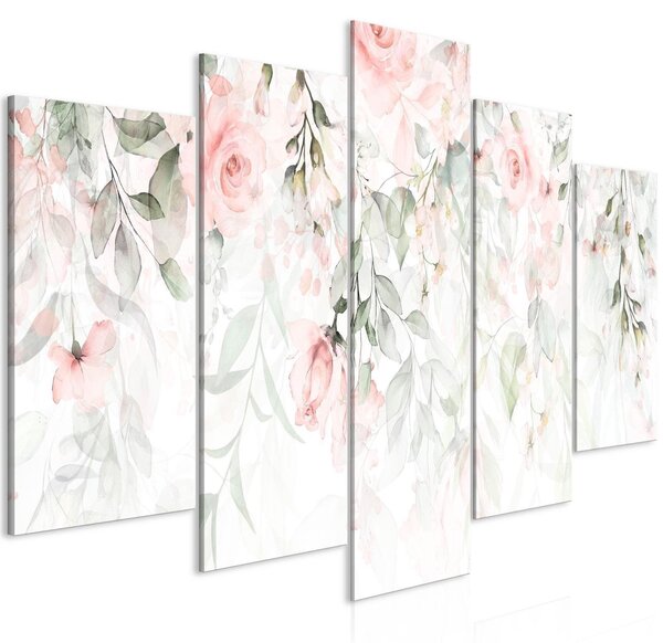Canvas Tavla - Waterfall of Roses (5 delar) Wide - First Variant - 100x50