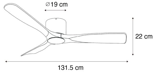 Takfläkt svart med trä 131,5 cm inkl. LED dimbar med fjärrkontroll - Jerri