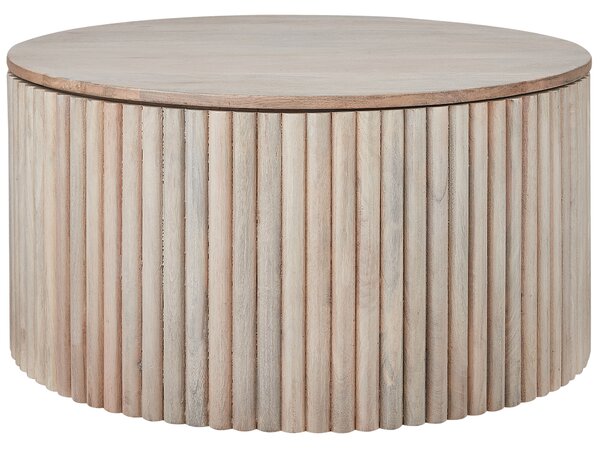 Soffbord Ljust Mangoträ Underrede ⌀ 70 cm med Förvaring Klassisk Modern Design Vardagsrum Beliani
