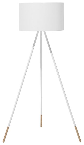 Golvlampa Vit 157 cm Rund Stativskärm Metall och Träben Modern Beliani