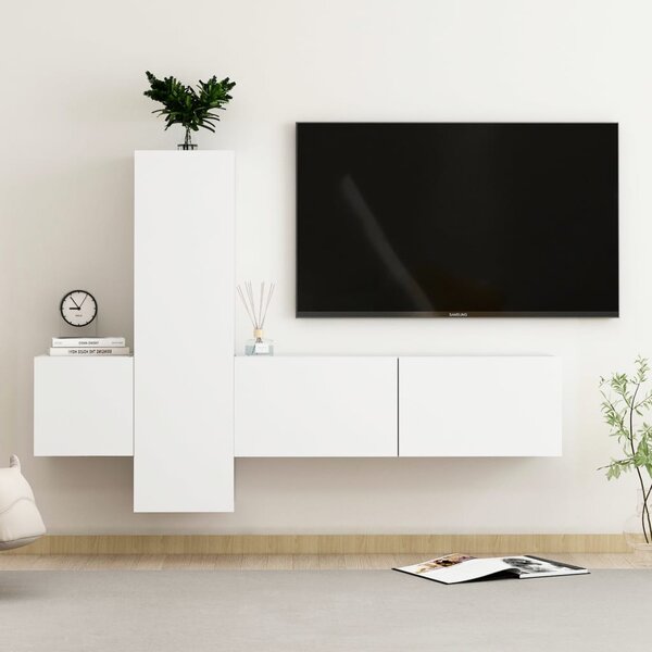 TV-skåp 3 delar vit konstruerat trä