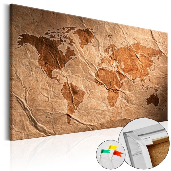 ARTGEIST Paper Map - Världskarta med gammalt pappersutseende tryckt på kork - Flera storlekar 90x60