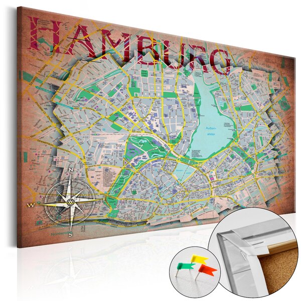 ARTGEIST Map of Hamburg - Karta över Hamburg tryckt på kork - Flera storlekar 90x60