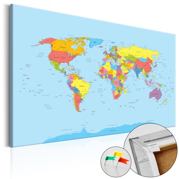 ARTGEIST Rainbow Geography - Traditionell världskarta tryckt på kork - Flera storlekar 90x60