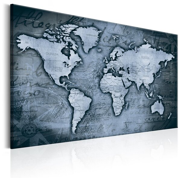 ARTGEIST Sapphire World - Gammal världskarta i blå nyanser tryckt på duk - Flera storlekar 90x60