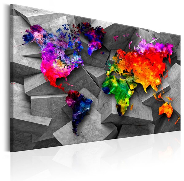 ARTGEIST Cubic World - Färgglad världskarta i geometrisk design tryckt på duk - Flera storlekar 90x60
