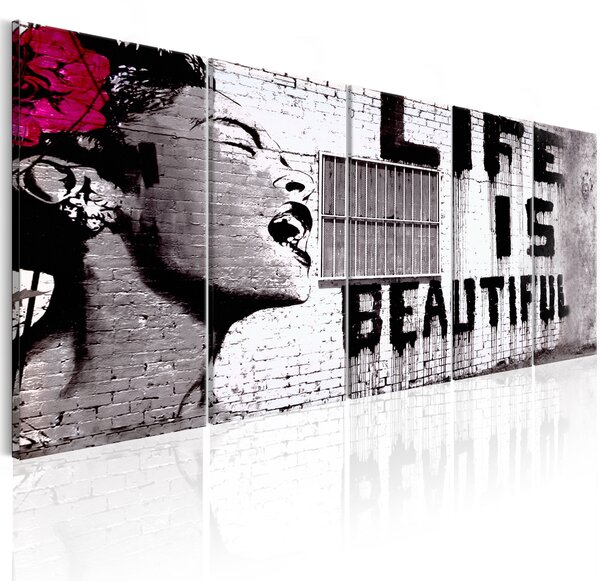 ARTGEIST bild tryckt på duk - Banksy: Life is Beautiful, 5-delad - Flera storlekar 225x90