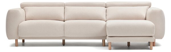 LAFORMA Singa 3-personers soffa, med höger schäslong - vitt tyg och naturligt bokträ