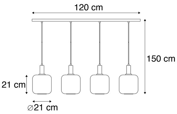 Design hänglampa svart med guld med rökglas 4-ljus - Zuzanna