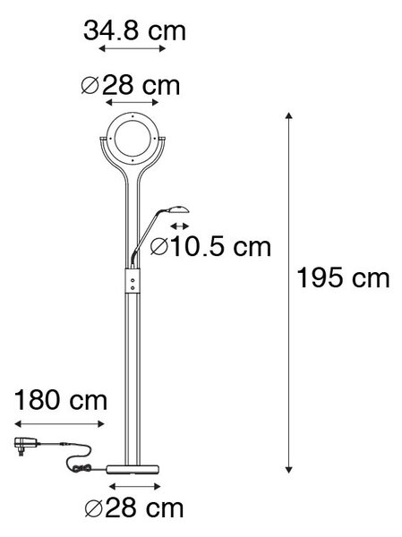 Modern golvlampa svart med läsarm inkl LED och dimmer - Divo