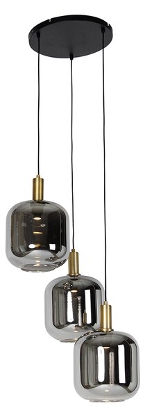 Hanglamp zwart met goud en smoke glas incl. 3 PUCC - Zuzanna