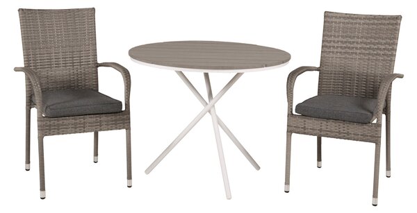 ANNA PARMA Matbord 90 cm + 2 stolar - Grå/Vit | Utemöbler