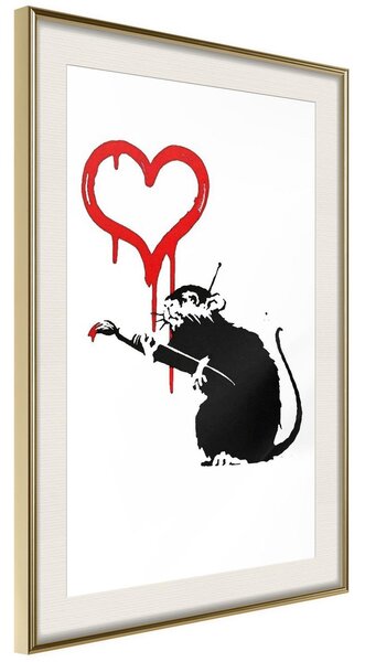 Inramad Poster / Tavla - Banksy: Love Rat - 30x45 Guldram med passepartout