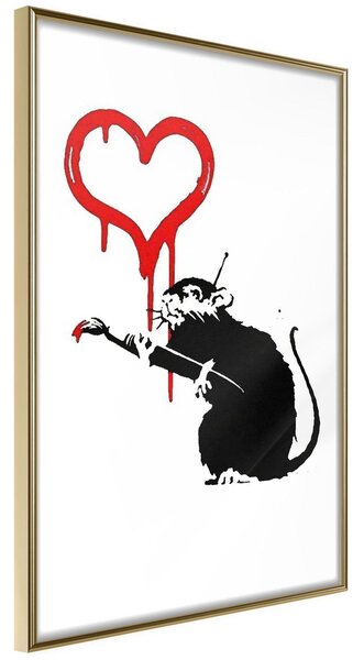 Inramad Poster / Tavla - Banksy: Love Rat - 30x45 Guldram