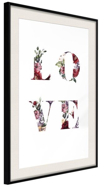 Inramad Poster / Tavla - Floral Love - 30x45 Svart ram med passepartout