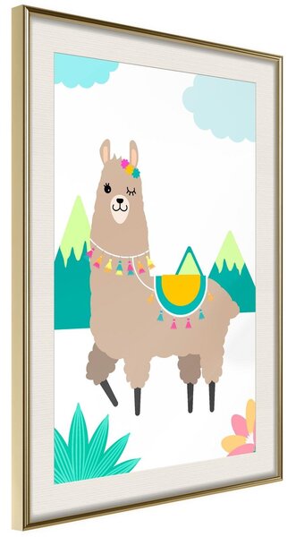 Inramad Poster / Tavla - Playful Llama - 20x30 Guldram