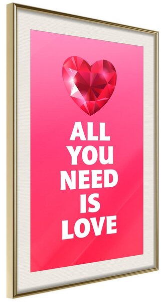 Inramad Poster / Tavla - Ruby Heart - 40x60 Guldram med passepartout