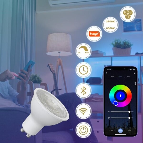 LED RGBW dimbar lampa GU10/4,5W/230V 2700-6500K Wi-Fi Tuya