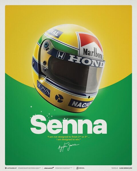 Konsttryck Ayrton Senna - Helmet - San Marino GP - 1988, (40 x 50 cm)