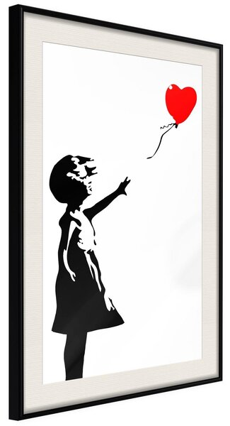 Inramad Poster / Tavla - Banksy: Girl with Balloon I - 30x45 Svart ram med passepartout