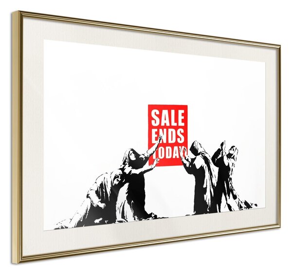 Inramad Poster / Tavla - Banksy: Sale Ends - 90x60 Guldram med passepartout