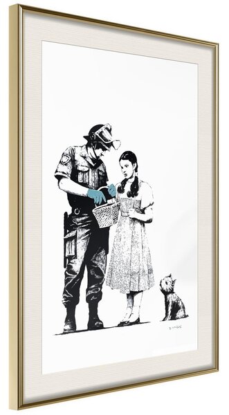 Inramad Poster / Tavla - Banksy: Stop and Search - 20x30 Guldram med passepartout
