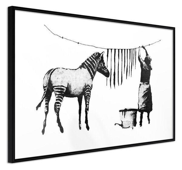 Inramad Poster / Tavla - Banksy: Washing Zebra Stripes - 30x20 Svart ram