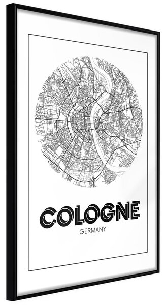 Inramad Poster / Tavla - City Map: Cologne (Round) - 20x30 Svart ram