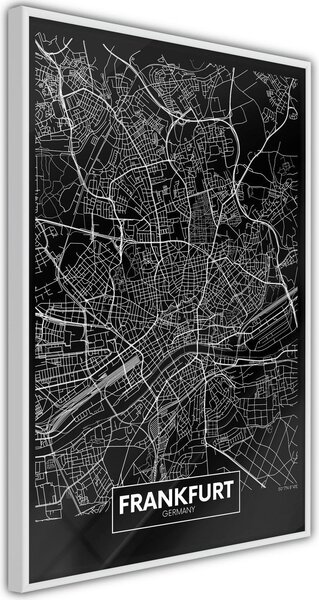 Inramad Poster / Tavla - City Map: Frankfurt (Dark) - 20x30 Vit ram