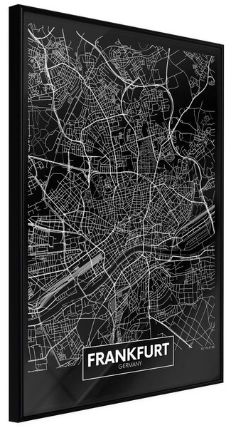 Inramad Poster / Tavla - City Map: Frankfurt (Dark) - 40x60 Svart ram