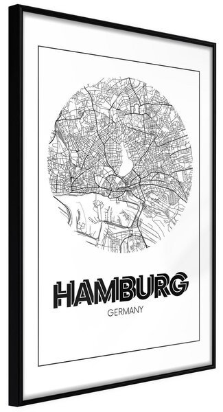 Inramad Poster / Tavla - City Map: Hamburg (Round) - 40x60 Svart ram