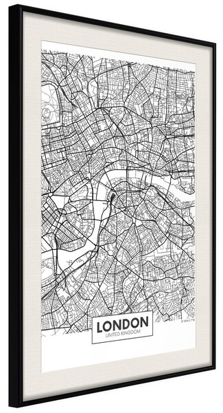 Inramad Poster / Tavla - City Map: London - 40x60 Svart ram med passepartout