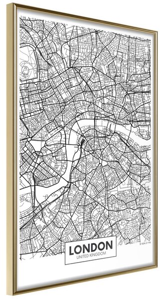 Inramad Poster / Tavla - City Map: London - 30x45 Guldram
