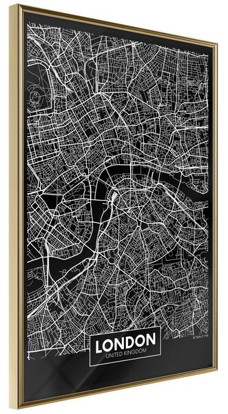 Inramad Poster / Tavla - City Map: London (Dark) - 40x60 Guldram