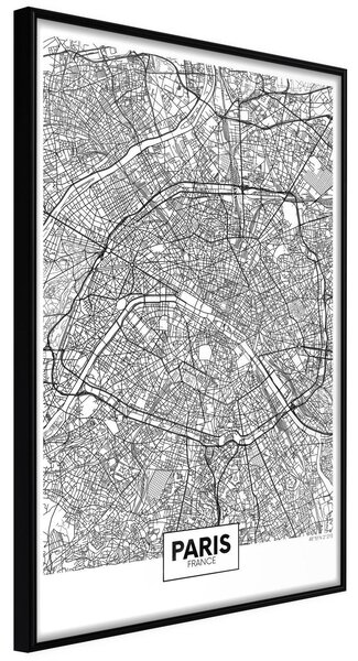 Inramad Poster / Tavla - City Map: Paris - 20x30 Svart ram