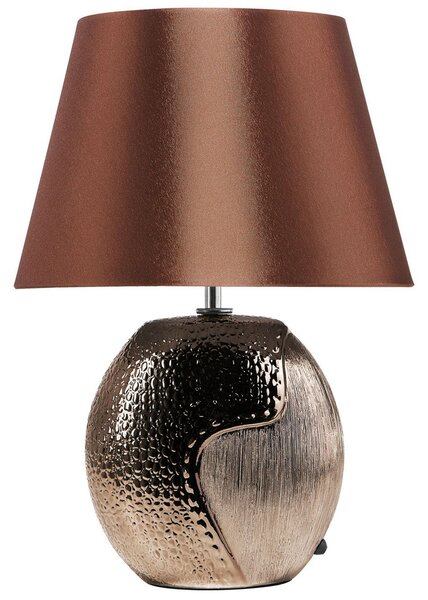 Bordslampa Brun Keramik 42 cm Oval Lampskärm Glansmönster Modern Beliani