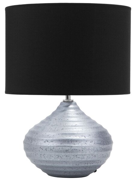 Bordslampa Silver/Svart Keramisk Rund Lampskärm med Ribbad Glamourbas Beliani